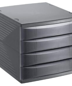 Rotho Quadra Bürobox Schwarz mit 4 Schubladen BPA-frei | Rotho Quadra Bürobox Anthrazit 4 Schubladenschachtel | Rotho Q