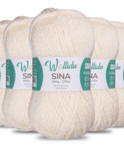 Wollidu Sina Premium Strickwolle 500g - OEKO-TEX zertifiziert - für Stricken und Häkeln - Creme - 80% Polyacryl 20% Scha
