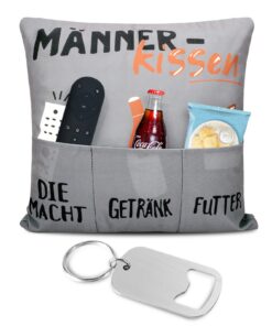 TRUEIN Männerkissenbezug mit 3 Taschen und Flaschenöffner, 45x45cm Geschenkidee für Mann Geburtstag