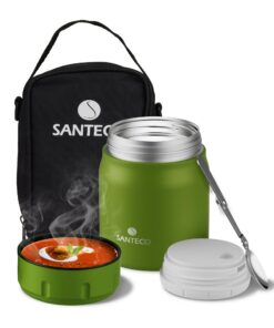 SANTECO Thermobehälter für Essen 12 Stunden Heiß & Kalt, 500 ml Edelstahl Warmhaltebehälter, 18/8 Gehäuse mit Löffel und