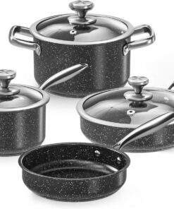Edelstahl Töpfe und Pfannen Set - Premium Kochtopf Set mit Granit Antihaft Beschichtung für Induktionsherde (7 Teile)