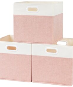 SOCHOHOME Faltbare Aufbewahrungskörbe Stoff (Rosa/Weiß), 25x25x25cm, 3 Pack, Spielzeugordner