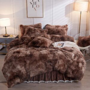 Nyescasa Winter Plüsch Bettwäsche Braun Beige Warme Flauschig Warm für Einzelbett Sets Microfaser Wendebettwäsche Set