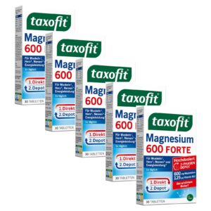 Taxofit Magnesium 600 Forte | 5 x 30 Tabletteneinheiten hochdosiertes Magnesium 600mg + Vitamin B1+B6+B12 | für Muskeln,