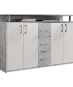 DRIFT Beton Optik Sideboard - Weiß - Moderne Kommode mit Schubladen für Ihre Wohnung - 139 x 90 x 34 cm | DRIFT Weißer