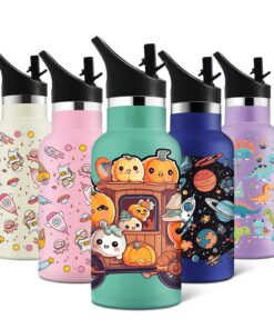 HoneyHolly Edelstahl Trinkflasche 350ml BPA-frei Vakuum Isolierte für Kinder Auslaufsicher mit Strohhalm