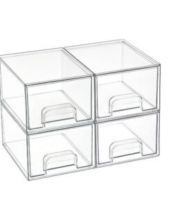 Vtopmart 4er-Set Kleine Stapelbare Acryl-Schubladen mit 32 Rutschfesten Matten – Perfekt für Badezimmer, Küche & Kosmeti