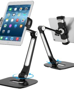 AboveTEK Tablet Ständer Höhenverstellbar Schwarz, geeignet für iPad mini undAir, iPhone und Samsung Galaxy, 4-11 ZollṢpe