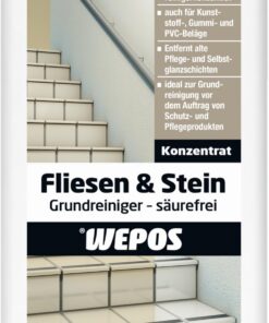 Wepos Fliesen-Und-Stein-Grundreiniger Säurefrei 1 Liter | Konzentrat | Kraftvolles Grundreinigen | Kunststoff, Gummi und