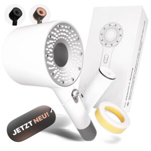 DuschDream® |Luxus Duschkopf Wassersparend mit Filtrern & Aromen für Skincare | Handbrause anti Kalk | 2 Strahlarten | D
