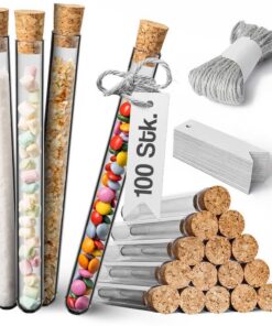 Tuuters 100 Kunststoff Reagenzgläser mit Korken und Etikett Anhänger für DIY und Gewürzspeicherung