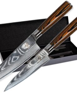 Wolfblood Damastmesser Set 2er - TÜV geprüfter Damaststahl 62 HRC Küchenmesser Geschenkset