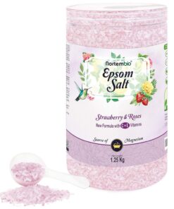 Nortembio Epsom Salz Erdbeere & Rosen 1,25 kg – Natürliche Magnesiumquelle | Feuchtigkeitsspendend mit Vitamin C & E | F