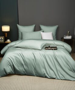 Luowei Mako Satin Baumwolle Bettwäsche 135x200 cm Salbeigrün Hautfreundlich Ägyptische Baumwollqualität Oeko-Tex Bettbez