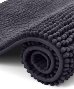 OLANLY Chenille Badematte rutschfest für Badezimmer Weich und saugfähig 40x60 cm Dunkelgrau OEKO-TEX STANDARD 100 OLAN