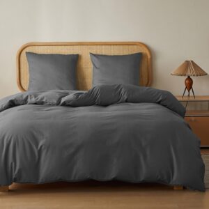 MR&HM Bettwäsche 100% Baumwolle - weiche und komfortable Bettwäsche für Schlafräume - Anthrazit, 200x220, 3-teilig mit K