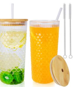 BELICOO 650ml Transparente Glas Wasserbecher für Eiskaffee und Bubble Tea | BELICOO 2 Stück Glasbecher mit Deckel und S