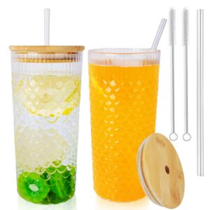 BELICOO 650ml Transparente Glas Wasserbecher für Eiskaffee und Bubble Tea | BELICOO 2 Stück Glasbecher mit Deckel und S