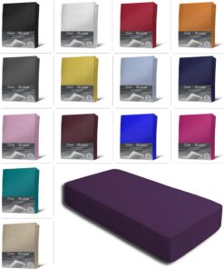 One-Home Jersey Spannbettlaken weich 100% Baumwolle Rundumgummi Aubergine/Lila 140-160 x 200 cm