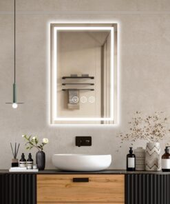 40x60cm Badspiegel mit LED Beleuchtung für das Badezimmer, Antibeschlagfunktion, Dimmbar und 3 Einstellbare Lichtfarben