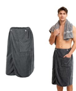 Saunakilt Herren Grau 70x140 cm - Schnelltrocknend mit Verstellbarem Bund & Tasche für Sauna, Strand, Fitnessstudio
