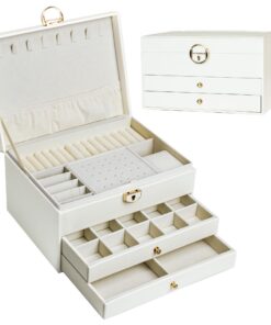 ADEL DREAM Dreistöckige Schmuckbox - lineares Design, ideal als Geburtstagsgeschenk für Damen und Freunde, weiss