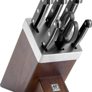 ZWILLING Gourmet Selbstschärfender Messerblock, 7-teilig, rostfreier Spezialstahl, Holzblock Esche, Braun