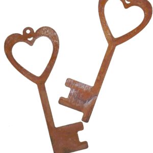 Rostikal Schlüssel Set 15x6 cm - Ideal für Gartenliebhaber & besondere Anlässe - Dekorative Metall Herz Anhänger - Edelr