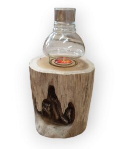 Teak Windlicht mit Elefanten | Natürlicher Holzton - 28cm - Ideal für Outdoor-Ambiente - Starkes Anti-Winddesign
