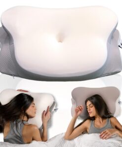 Ergonomisches Memory Foam Nackenstützkissen für Seitenschläfer - Höhenanpassbar bei Nackenschmerzen - Grau/Weiß mit 2 Be