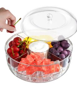 Drehbarer Snacktablett mit Deckel 5 Fächer | Party Snackbehälter für Süßigkeiten Obst Snacks