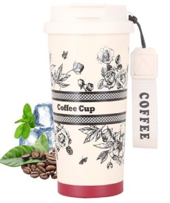 Fluroehoso 18oz Thermobecher für Autoreisen, Isoliert, Doppelwandig, Weiß | Fluroehoso 18oz Doppelwandiger Thermobecher