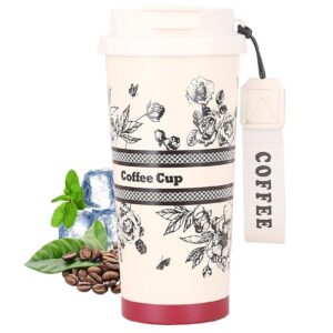 Fluroehoso 18oz Thermobecher für Autoreisen, Isoliert, Doppelwandig, Weiß | Fluroehoso 18oz Doppelwandiger Thermobecher