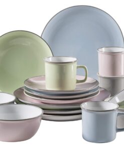 Mäser Geschirr-Set Steingut Rosa/Grau/Blau/Grün, 4-Personen-Set, Bunter Tisch