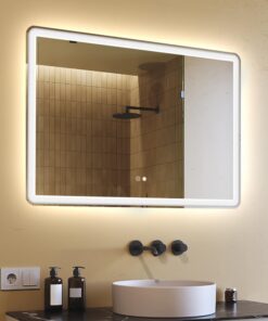 FORAM Badspiegel Abgerundet mit LED-Beleuchtung 100x70cm, Touchschalter und Bluetooth-Lautsprecher, ideal für Badezimmer