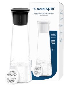 Wessper Glas Wasserfilterkaraffe, 1 Liter, mit micro Disc Filter, BPA-FREI – Wasserkaraffe für Filterwasser und kalte G