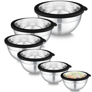 Homikit Rührschüssel 6er Set, Edelstahl, für Küche und Esszimmer, gut für Kochen und Backen, 4,5L/2,8L/2,5L/1,6L/1,2L/0,