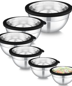 Homikit Rührschüssel 6er Set, Edelstahl, für Küche und Esszimmer, gut für Kochen und Backen, 4,5L/2,8L/2,5L/1,6L/1,2L/0,