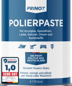 PRINOX 750ml Polierpaste für Acrylglas & Epoxidharz - Entfernt Mattierungen & Kratzer I Ideal für Chrom & Kunststoffe