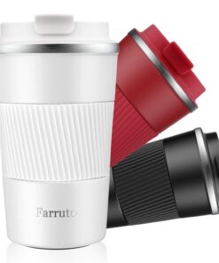 Farruto Thermobecher, Kaffeebecher to Go (18oz/510ML, weiß) - 100% auslaufsicher, doppelwandig isoliert aus Edelstahl, R