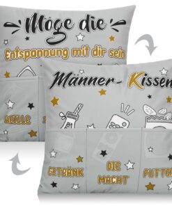 Lividouyu 45x45cm Männerkissen, Zierkissenbezug mit 6 Taschen, Geburtstagsgeschenk für Männer