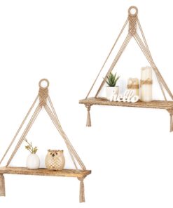 Mkono Braun Makramee Hängeregal für Kinderzimmer und Wohnzimmer, 2er Set, Boho Deko