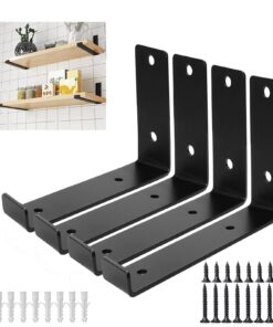 SDLDEER Regalhalterung, L-Form 90 Grad, Industrielle Schwimmende Wandhalterung, Schwarz, 4 Stück, 20cm Schwerlastwinkel