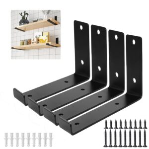 SDLDEER Regalhalterung, L-Form 90 Grad, Industrielle Schwimmende Wandhalterung, Schwarz, 4 Stück, 20cm Schwerlastwinkel