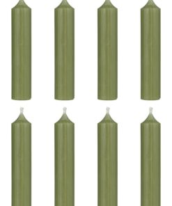 8er Pack tolle rustikale Stabkerzen im Vintage-Landhauslook - MOOSGRÜN | 2,2 cm Durchmesser, 11 cm hoch, 4 Std. Brennzei