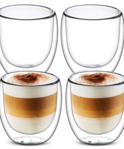 Doppelwandige Gläser 4x 250ml - hitze- und kältebeständige Latte Cups & Cappuccino Tassen - Borosilikatglas Teetassen