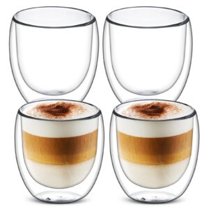 Doppelwandige Gläser 4x 250ml - hitze- und kältebeständige Latte Cups & Cappuccino Tassen - Borosilikatglas Teetassen