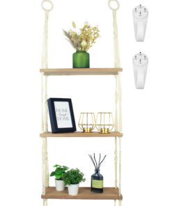 Holz Hängeregal ohne Bohren - Boho Wohnzimmer Deko, Pflanzen- und Bücherschublade, Makramee Design