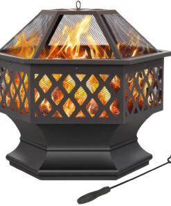 Yaheetech Ø 61cm Feuerschale mit Funkenschutz für Garten Terrasse Camping