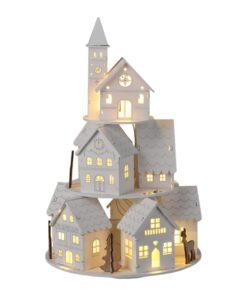 Spetebo LED Holz Spieluhr Turm zum Aufziehen - Weihnachtsdekoration mit Beleuchtung und Musik - Tischdeko für Advent und